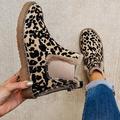 Women's Boots Chelsea Boots Plus Size Outdoor Daily Leopard Fleece Lined Booties Ankle Boots Winter Round Toe Casual Sweet PU Leather Zipper Leopard Black Brown