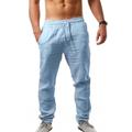Men's Linen Pants Trousers Beach Pants Pocket Drawstring Elastic Waistband Plain Comfort Breathable Daily Linen Cotton Blend Stylish Hip Hop Dark Khaki Light Khaki Micro-elastic