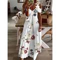 Women's Casual Dress A Line Dress Floral Dress Ombre Floral Cut Out Print V Neck Maxi long Dress Daily Short Sleeve Summer Spring