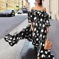 Women's Casual Dress Swing Dress Long Dress Maxi Dress Black Red Brown Sleeveless Polka Dot Print Fall Autumn Off Shoulder Loose Fit 2023 S M L XL XXL XXXL 4XL 5XL