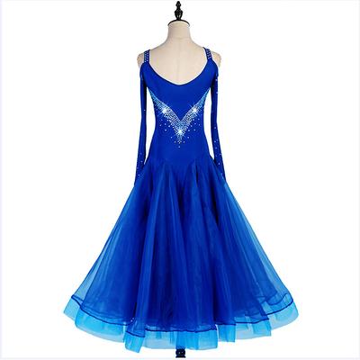 Ballroom Dance Dress Embroidery Crystals / Rhinestones Women's Performance Training Long Sleeve Spandex Elastane Tulle