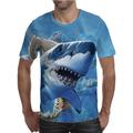 Shark Mens 3D Shirt For Beach Blue Summer Cotton Men'S Tee Funny Shirts Graphic Animal Crew Neck 3D Print Plus Size Casual Daily Short Sleeve Clothing Apparel