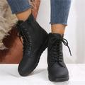 Women's Boots Combat Boots Plus Size Outdoor Office Daily Solid Color Solid Colored Booties Ankle Boots Winter Flat Heel Round Toe Elegant Minimalism Walking PU Leather PU Zipper Dark Brown Black