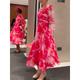 Women's Long Dress Maxi Dress Casual Dress Chiffon Dress Swing Dress Floral Fashion Modern Outdoor Daily Vacation Print Long Sleeve V Neck Dress Loose Fit Red Summer Spring S M L XL XXL