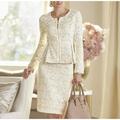 Two Piece Sheath / Column Mother of the Bride Dress Wedding Guest Elegant Party Scoop Neck Knee Length Lace Long Sleeve Wrap Included with Solid Color 2024