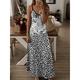 Women's Casual Dress A Line Dress Leopard Geometric Print Strap Long Dress Maxi Dress Streetwear Maxi Street Holiday Sleeveless Regular Fit Black White Gray Summer S M L XL 2XL