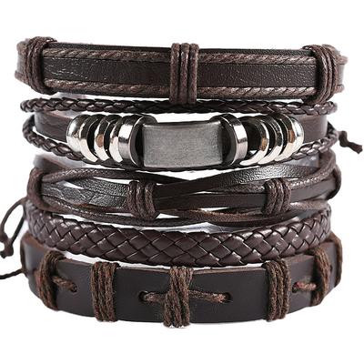 vintage men's hand jewelry 5 packs cross braided leather adjustable set bracelet