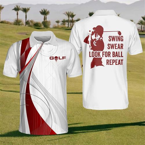 Men's Striped Sports Polo Shirts Golf Shirt Short Sleeve Polo Shirts Collared Shirts Casual Sportswear Vacation Wear Buttons 3D Print Blue-Green Black Red