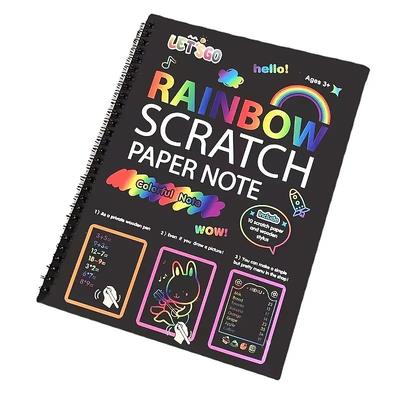 12 Sheets Rainbow Scratch Off Notebooks Arts Crafts Supplies Set Color Drawing Paper Kit For Kids Birthday Game Party Favor Festival Easter Activity Toy