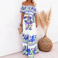 Women's Swing Dress Boho Dress Maxi long Dress White Yellow Blue Short Sleeve Floral Print Summer Spring Off Shoulder Romantic Vacation Summer Dress Spring Dress Regular Fit 2023 S M L XL XXL XXXL