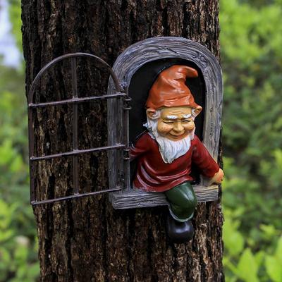 Fairy Tale Playful Goblin Garden Resin Decoration Statue Decoration, Garden Weatherproof Garden Statue, Tree Window Resin Garden Statuette Garden Decoration