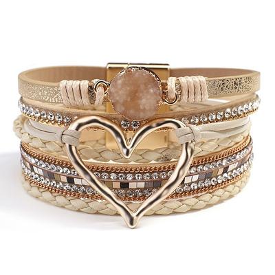 1pcs Plaited Wrap Heart Statement Personalized Leather Bracelet Jewelry For Women's Daily Holiday Beach