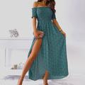 Women's Casual Dress Swing Dress Floral Dress Midi Dress Red Green Light Grey Short Sleeve Floral Split Summer Spring Off Shoulder Elegant 2023 S M L XL 2XL 3XL