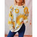 Women's Pullover Sweater Jumper Crew Neck Chunky Knit Polyester Embroidery Spring Fall Winter Regular Daily Holiday Valentine Stylish Casual Long Sleeve Floral Black Yellow S M L