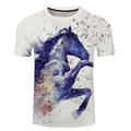 Horses Casual Mens 3D Shirt Brown Summer Cotton Men'S Unisex Tee Graphic Prints Crew Neck Blue Pink Dark Green White Gray 3D Plus Size Daily Short