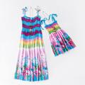 Mommy and Me Children's Day Dresses Rainbow Striped Daily Wear Print Multicolor Blue Green Sleeveless Knee-length Tank Dress Boho Matching Outfits