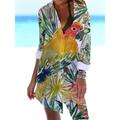 Women's Shirt Dress Cover Up Beach Dress Beach Wear Mini Dress Pocket Print Fashion Casual Floral Turndown 3/4 Length Sleeve Loose Fit Outdoor Daily White Yellow 2023 Spring Summer S M L XL