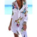 Women's Shirt Dress Cover Up Beach Dress Beach Wear Mini Dress Pocket Print Fashion Casual Floral Turndown 3/4 Length Sleeve Loose Fit Outdoor Daily White Yellow 2023 Spring Summer S M L XL