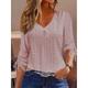 T shirt Tee Eyelet top Women's Black White Pink Plain Button Casual Fashion V Neck Regular Fit S