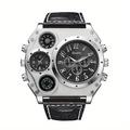 Men's Dual Time Zone Sports Watch: Multifunctional Compass Quartz Wristwatch for Classic Style