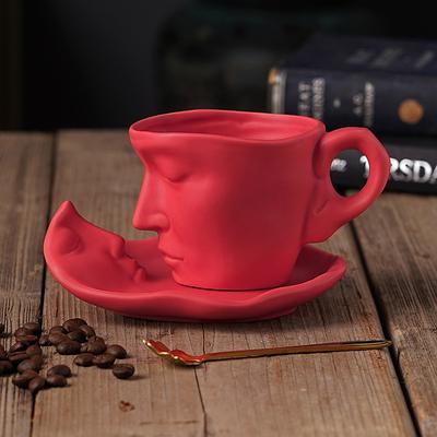 Unique Face Shaped Water Cup With Saucer, Creative Coffee Cup Set, Microwave And Dishwasher Safe