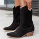 Women's Tan Faux Suede Western Cowboy Boots, Vintage Style Mid-Calf Boots with Side Zipper for Rodeo and Casual Wear