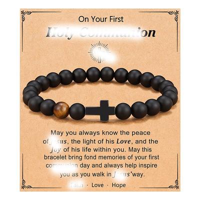 New Frosted Black Beaded Bracelet Tiger Eye Stone Small Cross Pendant Bracelet Obsidian Cross Bracelet