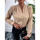 Women's Shirt Blouse Plain Office Work Business Button Beige Long Sleeve Streetwear Casual V Neck Spring Fall