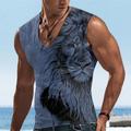 Lion Sleeveless Mens 3D Shirt For Beach Tan Summer Cotton Men'S Vest Top Graphic Animal Neck Clothing Apparel 3D Print Sports Running Designer