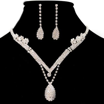 Jewelry Set 1 set Clear Synthetic Diamond Rhinestone Alloy Silver 1 Necklace 1 Pair of Earrings Earrings Necklace Women's Ladies Luxury Elegant Drop Teardrop Jewelry Set For Party Wedding Anniversary