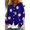 Women's Cardigan Knitted Button Print Floral Daisy Stylish Basic Casual Long Sleeve Regular Fit Sweater Cardigans Open Front Fall Winter Spring Blue Black Gray / Going out