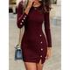 Women's Sweater Dress Jumper Dress Winter Dress Mini Dress Knitwear Elegant Classic Pure Color Winter Dress Daily Date Fall Dress Crew Neck Long Sleeve Button Split Knit 2023 Regular Fit claret Black