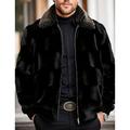 Men's Winter Jacket Faux Fur Outdoor Daily Wear Warm Fall Winter Plain Fashion Streetwear Lapel Regular Black Jacket