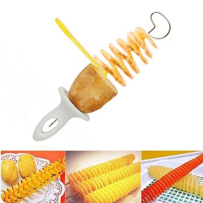 1Set Stainless Steel Tornado Potato Spiral Slicer - Manuel Cutter Spiral Screw Chips Reusable Potato Twister Fruits Vegetable Tools Kitchen Cooking Maker