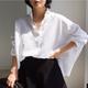 Linen Shirt Long Cotton Top White Cotton Top White Cotton Blouse Women's Black White Solid Color Button Street Daily Fashion Standing Collar Cotton Linen Loose Fit S