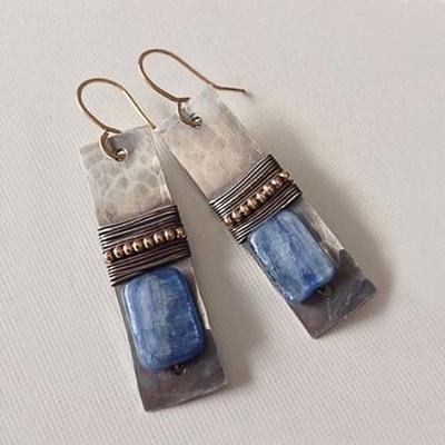 d.rosse unique handmade bohemian enamel vintage matt silver bar dangle earrings chic round blue gemstone geometric square drop earrings for women statement jewelry (silver)