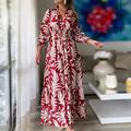 Women's Swing Dress Boho Dress Maxi long Dress Black Yellow Red Long Sleeve Floral Print Fall Winter V Neck Elegant Winter Dress Fall Dress Loose Fit 2023 S M L XL XXL 3XL