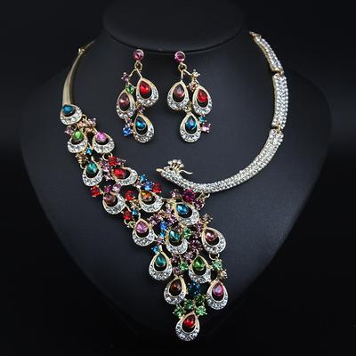 Bridal Jewelry Sets 1 set Crystal Rhinestone Alloy 1 Necklace Earrings Women's Statement Colorful Cute Fancy Peacock irregular Jewelry Set For Party Wedding