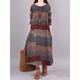 Women's Casual Dress Cotton Linen Dress Loose Dress Maxi Dress Cotton Linen Print Basic Classic Daily Vacation Crew Neck Long Sleeve Spring Fall Winter Wine Brown Striped