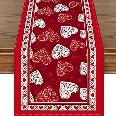 Valentines Day Table Runner Holiday Table Runner Seasonal Farmhouse Burlap Table Cloth for Wedding Anniversary Home Kitchen Dinner Table Party Decor