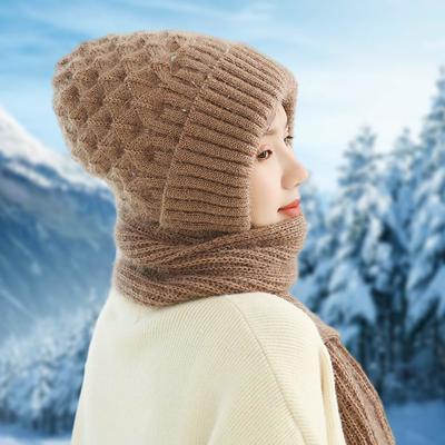 2024 New Integrated Ear Protection Windproof Cap Scarf, Winter Warm Knitting Thick Warm Ear Guard Hat Scarf for Women