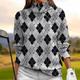 Women's Golf Pullover Sweatshirt White Light Blue Long Sleeve Top Plaid Fall Winter Ladies Golf Attire Clothes Outfits Wear Apparel