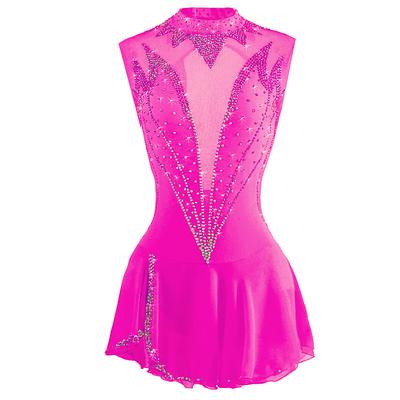 Figure Skating Dress Women's Girls' Ice Skating Dress Outfits White Pink Burgundy Open Back Mesh Spandex High Elasticity Competition Skating Wear Crystal / Rhinestone Sleeveless Ice Skating Figure