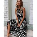 Women's Casual Dress Swing Dress Boho Dress Maxi long Dress Black Yellow Navy Blue Sleeveless Polka Dot Ruched Summer Spring Fall Crew Neck Fashion Birthday Vacation Summer Dress 2023 S M L XL XXL