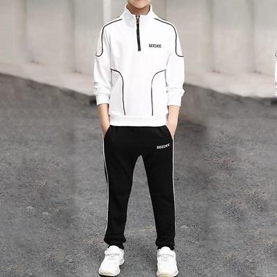 2 Pieces Sets Kids Boys Tracksuits Outfit Letter Stripe Long Sleeve Zipper Set Sports Daily Fall Winter 7-13 Years White