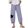 Women's Linen Pants Chinos Capri shorts Linen Cat Baggy Print Ankle-Length Micro-elastic Mid Waist Streetwear Simple Outdoor Vacation Navy Purple S M Summer Spring