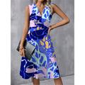 Women's Casual Dress A Line Dress Floral Color Block Print Knot Front V Neck Midi Dress Streetwear A Line Holiday Date Sleeveless Regular Fit Blue Purple Fuchsia Summer Spring S M L XL XXL