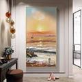 Hand painted Yellow Sunset Painting White Ocean Waves Canvas Art Modern Seaside Painting Beach Wall Art Sunrise Painting Sea Wave Painting Bedroom Decor No Frame