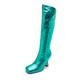 Women's Boots Heel Boots Outdoor Daily Solid Colored Knee High Boots Winter High Heel Square Toe Casual Industrial Style PU Leather Zipper Silver Light Purple Green