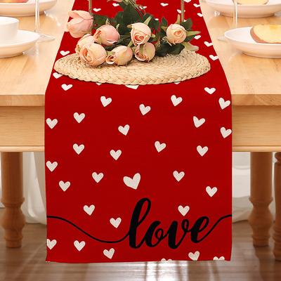 Valentines Day Table Runner Holiday Table Runner Seasonal Farmhouse Burlap Table Cloth for Wedding Anniversary Home Kitchen Dinner Table Party Decor